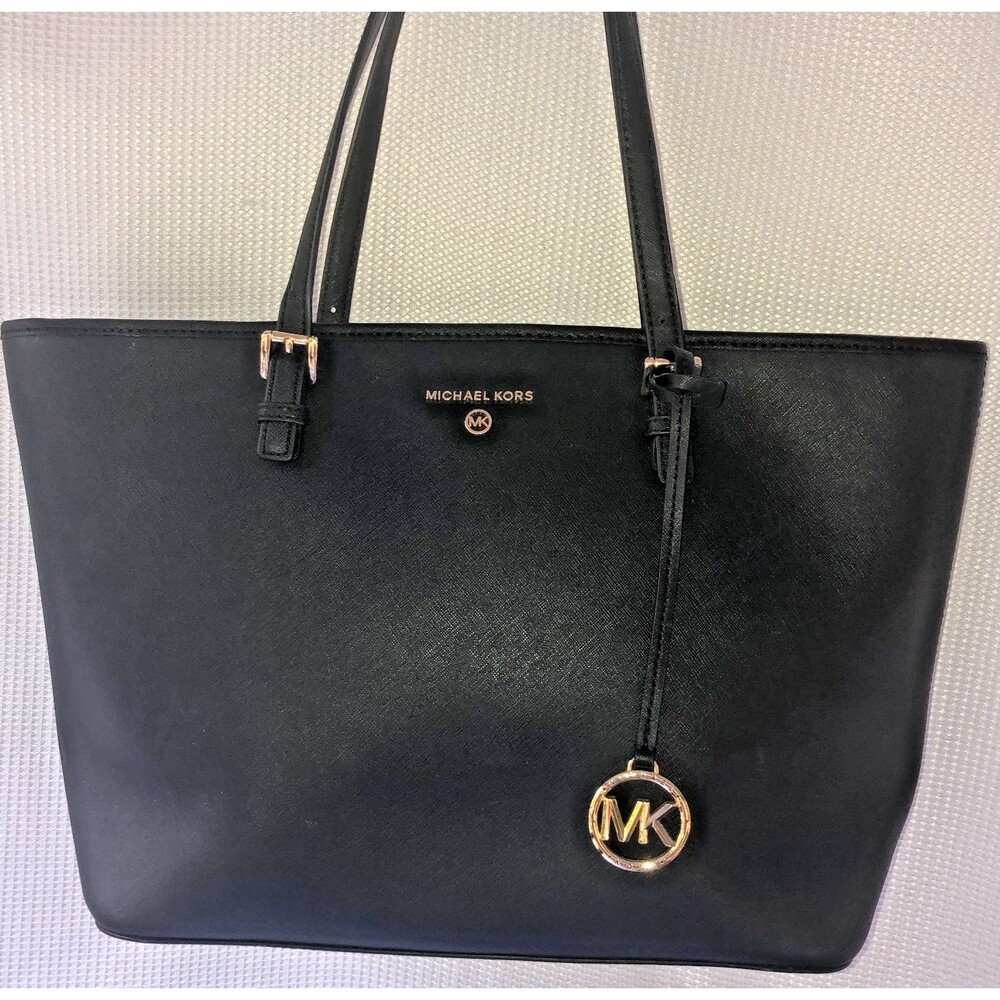 Michael Kors Black Tote Bag , Saffiano leather, zipper, MK fob, inside pockets